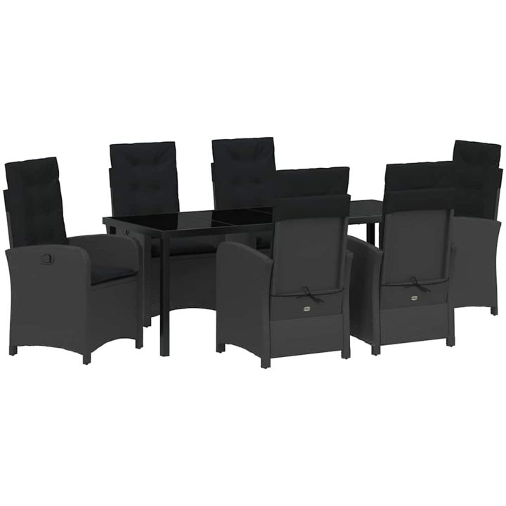7-delat Trädgårdsdining Set med Kuddar - Svart Poly Rattan vidaXL 200 x 80 x 73 cm – bild 2