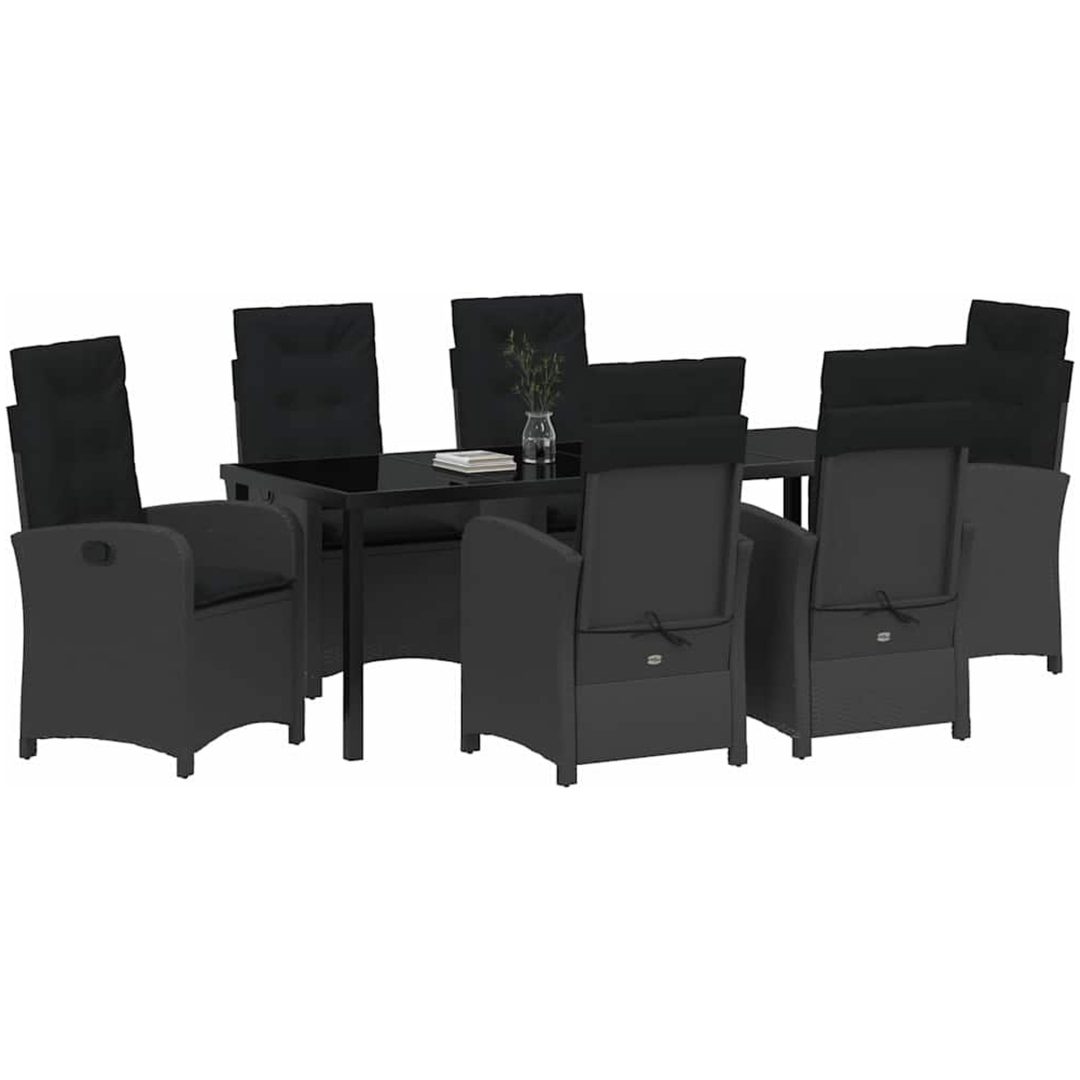 7-delat Trädgårdsdining Set med Kuddar - Svart Poly Rattan vidaXL 200 x 80 x 73 cm – bild 3