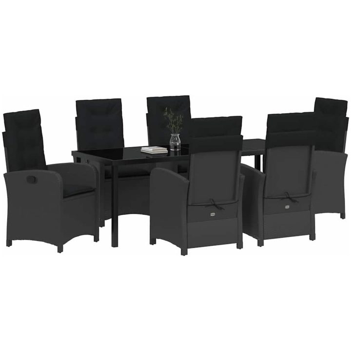 7-delat Trädgårdsdining Set med Kuddar - Svart Poly Rattan vidaXL 200 x 80 x 73 cm – bild 3