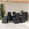 7-delat Trädgårdsdining Set med Kuddar - Svart Poly Rattan vidaXL 200 x 80 x 73 cm – miniatyr 4