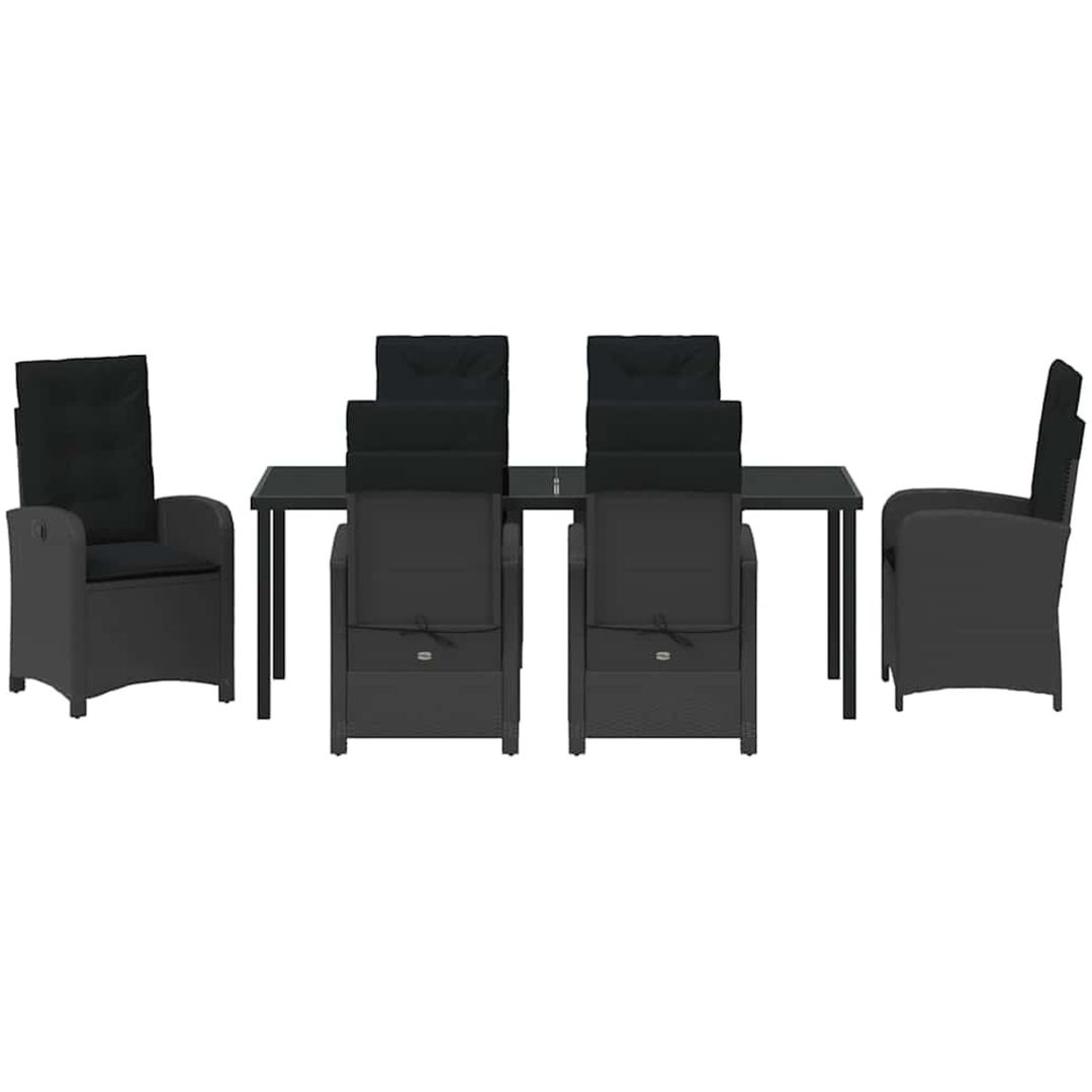 7-delat Trädgårdsdining Set med Kuddar - Svart Poly Rattan vidaXL 200 x 80 x 73 cm – bild 7