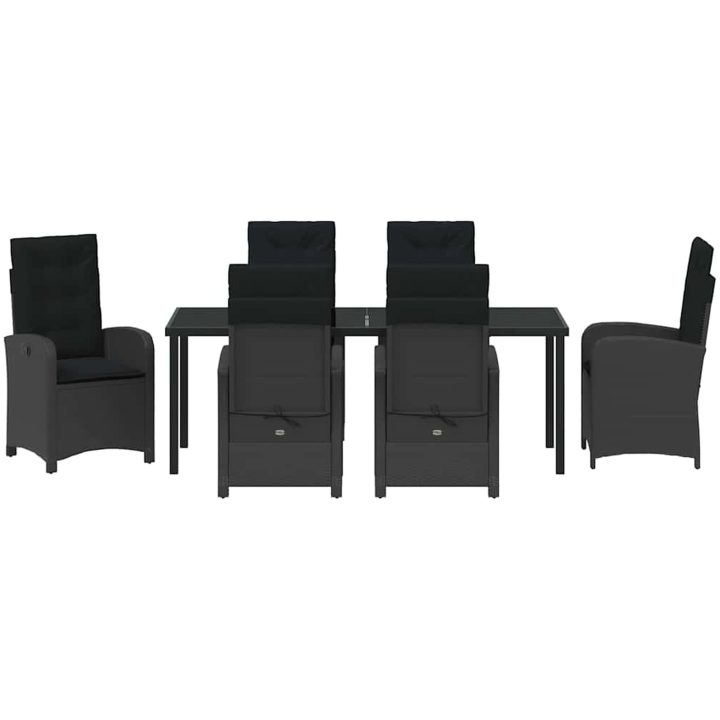7-delat Trädgårdsdining Set med Kuddar - Svart Poly Rattan vidaXL 200 x 80 x 73 cm – bild 7