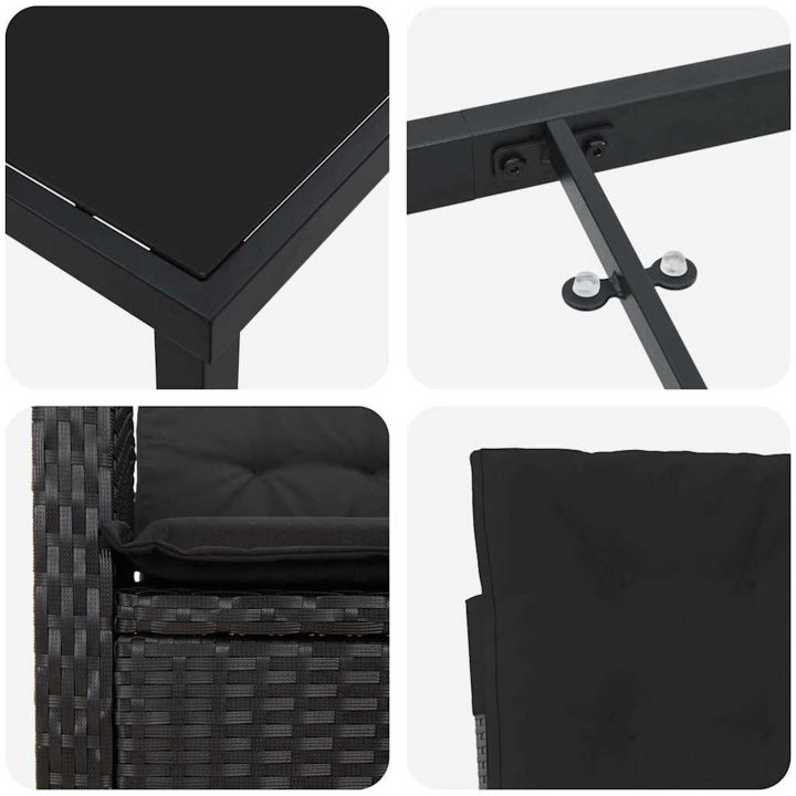 7-delat Trädgårdsdining Set med Kuddar - Svart Poly Rattan vidaXL 200 x 80 x 73 cm – bild 8