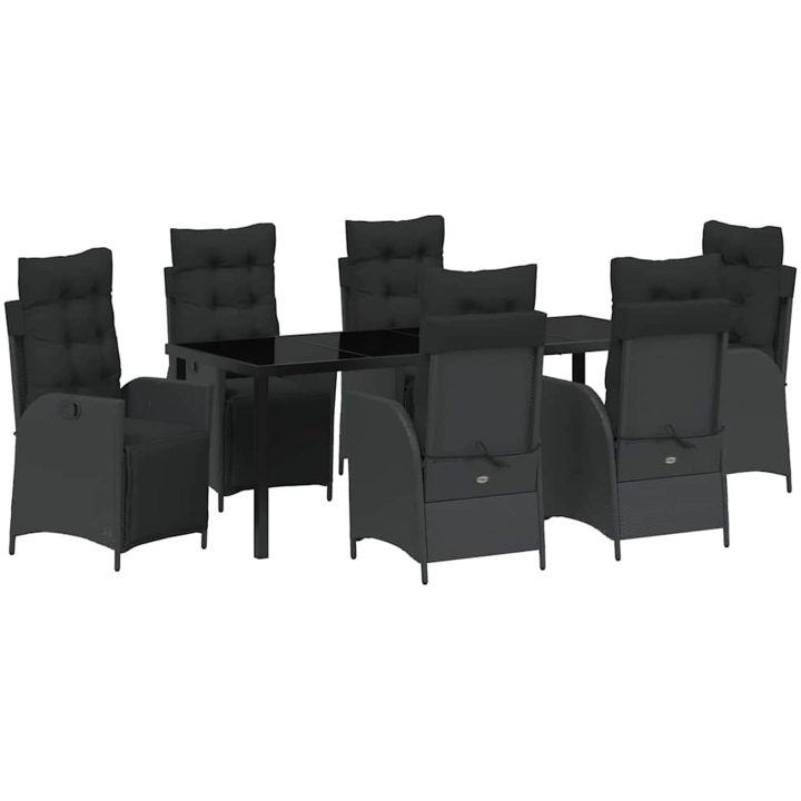 7-delat Trädgårdsdining Set, svart poly-rattan vidaXL 200 x 80 x 73 cm – bild 2
