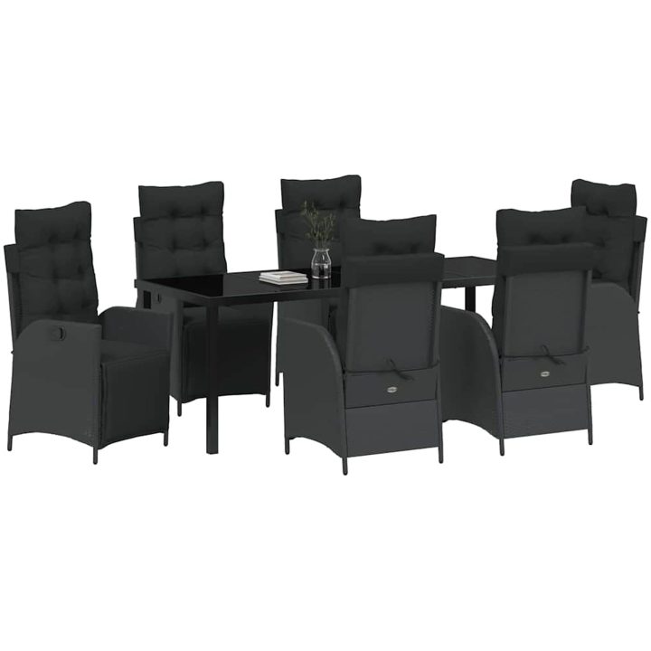 7-delat Trädgårdsdining Set, svart poly-rattan vidaXL 200 x 80 x 73 cm – bild 3