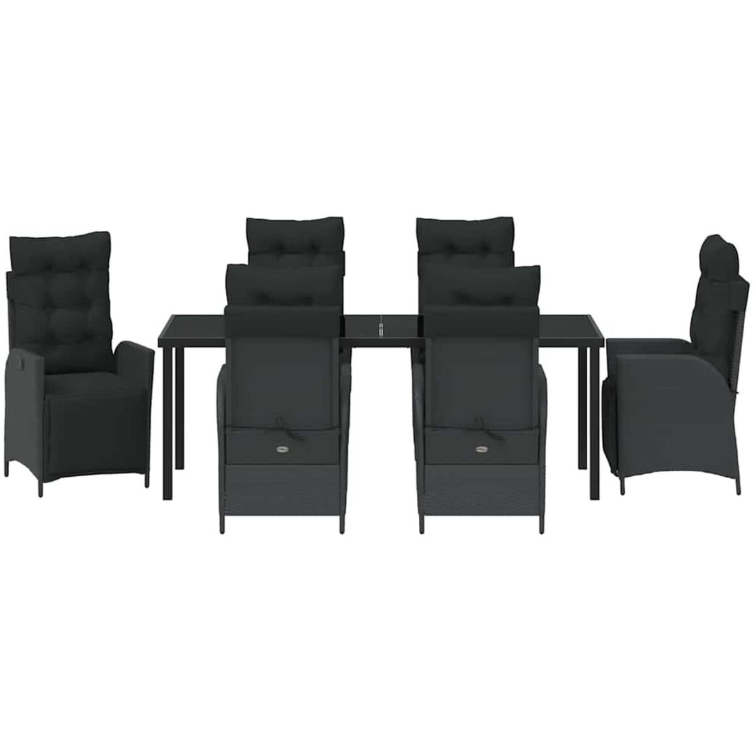 7-delat Trädgårdsdining Set, svart poly-rattan vidaXL 200 x 80 x 73 cm – bild 6
