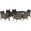 7-delat Trädgårdsdiningset med Kuddar Grå Poly Rattan vidaXL 200 x 80 x 73 cm – miniatyr 2