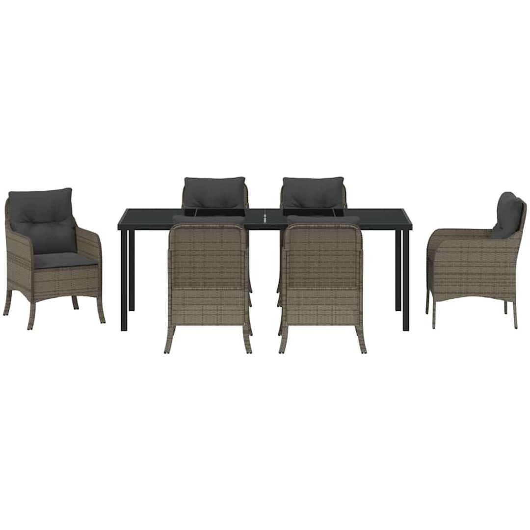 7-delat Trädgårdsdiningset med Kuddar Grå Poly Rattan vidaXL 200 x 80 x 73 cm – bild 6
