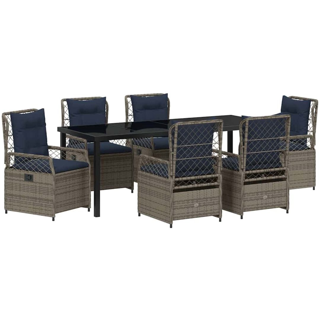 7-delat trädgårdsdinnerset i Grå Poly Rattan vidaXL 200 x 80 x 73 cm – bild 2