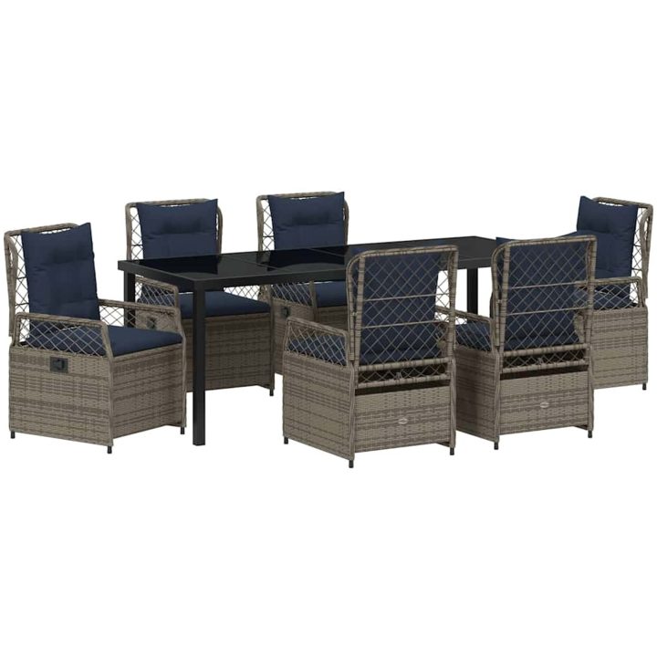 7-delat trädgårdsdinnerset i Grå Poly Rattan vidaXL 200 x 80 x 73 cm – bild 2