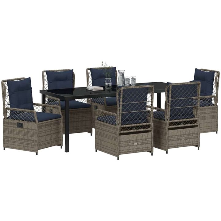 7-delat trädgårdsdinnerset i Grå Poly Rattan vidaXL 200 x 80 x 73 cm – bild 3