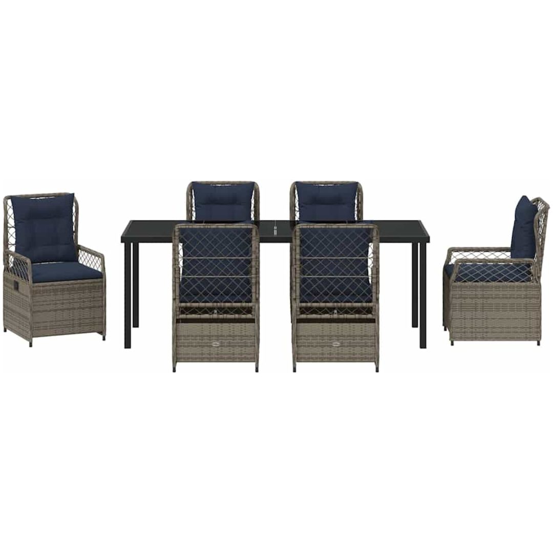 7-delat trädgårdsdinnerset i Grå Poly Rattan vidaXL 200 x 80 x 73 cm – bild 6