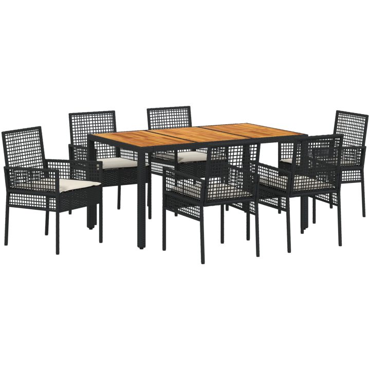 7-delat Trädgårdsinredningsset med Kuddar Svart Poly Rattan vidaXL 150 x 90 x 75 cm – bild 2