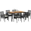 7-delat Trädgårdsinredningsset med Kuddar Svart Poly Rattan vidaXL 150 x 90 x 75 cm – miniatyr 3