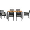 7-delat Trädgårdsinredningsset med Kuddar Svart Poly Rattan vidaXL 150 x 90 x 75 cm – miniatyr 7