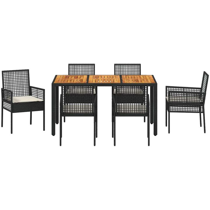 7-delat Trädgårdsinredningsset med Kuddar Svart Poly Rattan vidaXL 150 x 90 x 75 cm – bild 7