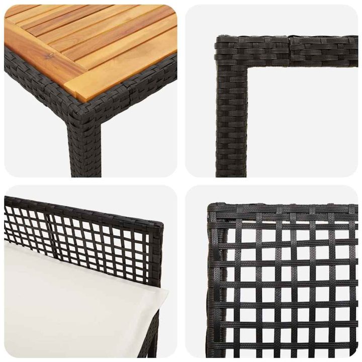 7-delat Trädgårdsinredningsset med Kuddar Svart Poly Rattan vidaXL 150 x 90 x 75 cm – bild 9