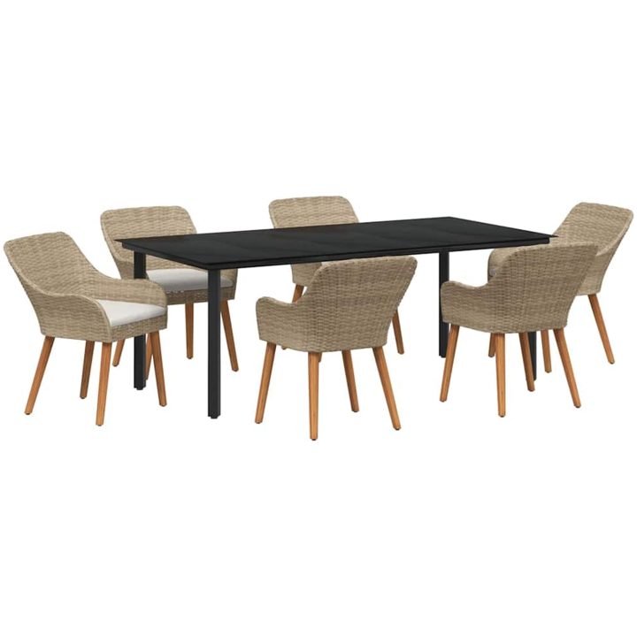 7-delat Trädgårdslunchset Beige Poly Rottning vidaXL 200 x 100 cm, 6 - Sits – bild 2