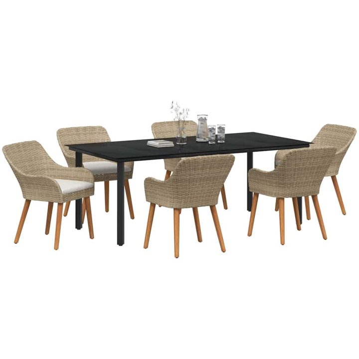 7-delat Trädgårdslunchset Beige Poly Rottning vidaXL 200 x 100 cm, 6 - Sits – bild 3