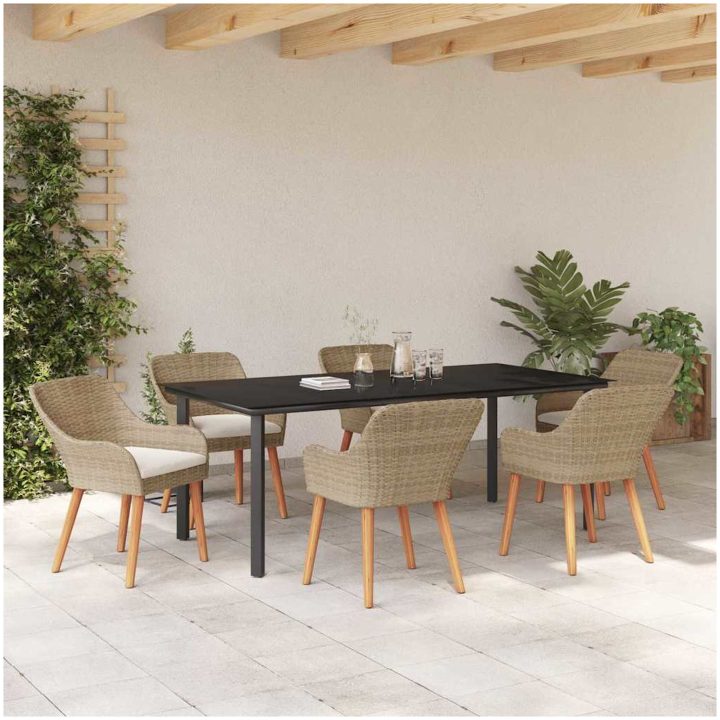 7-delat Trädgårdslunchset Beige Poly Rottning vidaXL 200 x 100 cm, 6 - Sits – bild 4