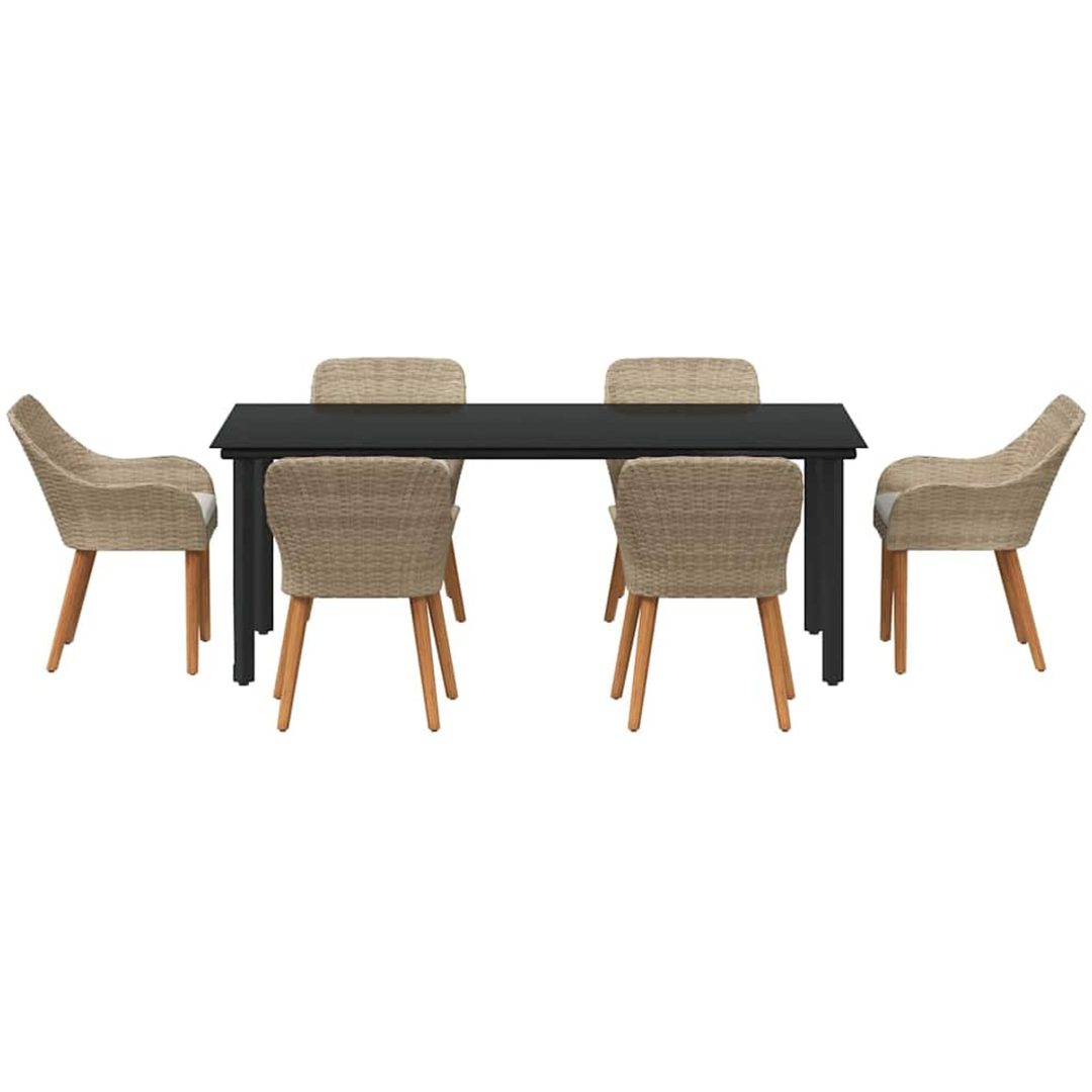 7-delat Trädgårdslunchset Beige Poly Rottning vidaXL 200 x 100 cm, 6 - Sits – bild 7