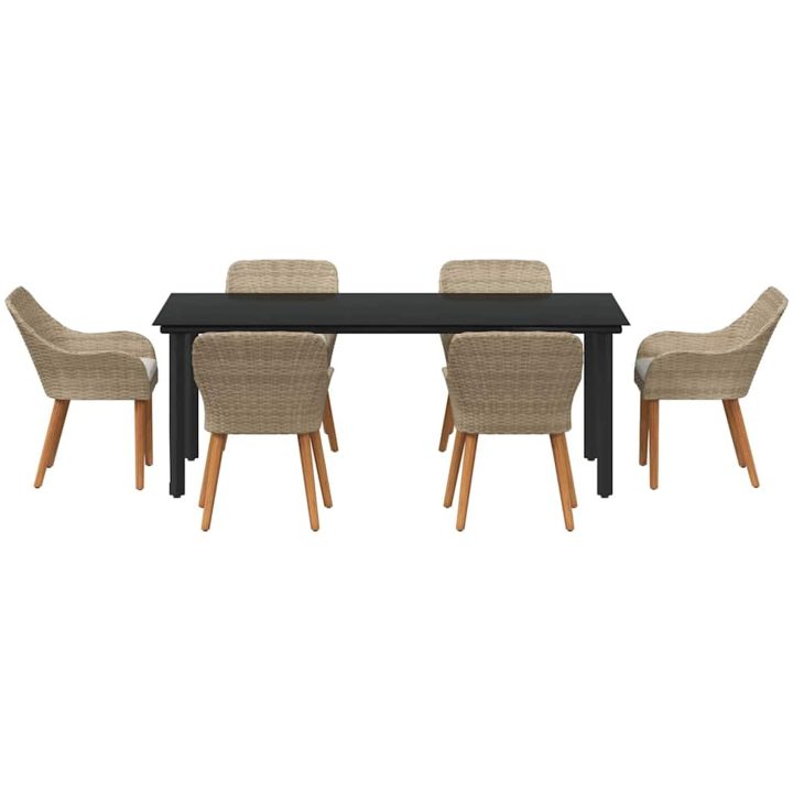 7-delat Trädgårdslunchset Beige Poly Rottning vidaXL 200 x 100 cm, 6 - Sits – bild 8