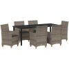 7-delat trädgårdsmatbord med kuddar, grå, poly-rattan. vidaXL 200 x 80 x 73 cm – miniatyr 2