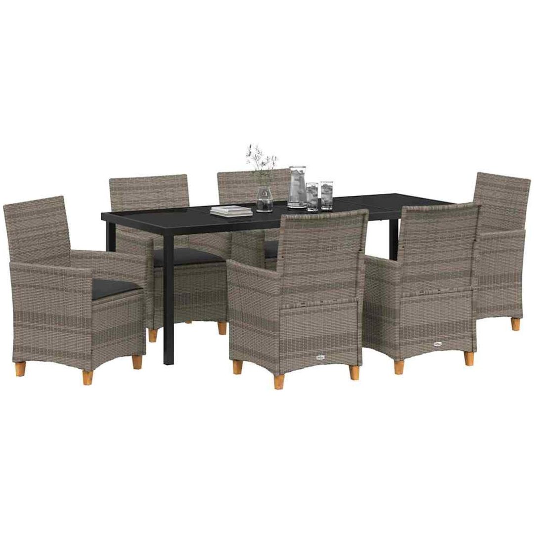 7-delat trädgårdsmatbord med kuddar, grå, poly-rattan. vidaXL 200 x 80 x 73 cm – bild 3