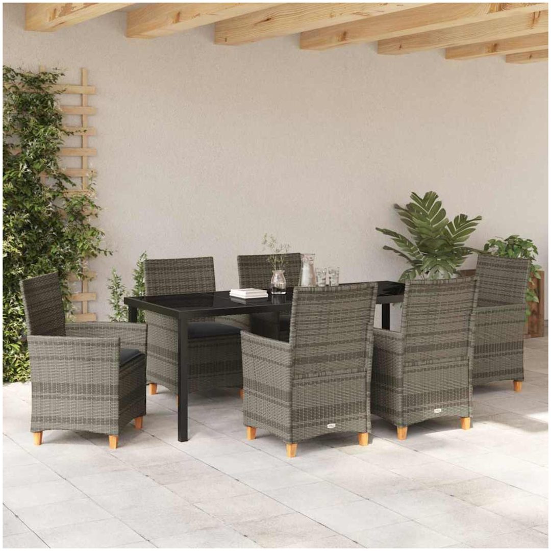 7-delat trädgårdsmatbord med kuddar, grå, poly-rattan. vidaXL 200 x 80 x 73 cm – bild 4