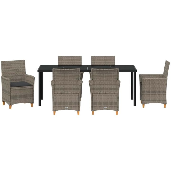 7-delat trädgårdsmatbord med kuddar, grå, poly-rattan. vidaXL 200 x 80 x 73 cm – bild 7