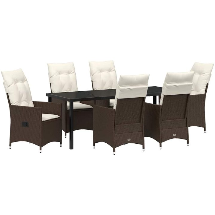 7-delat Trädgårdsmatbord Med Kuddar i Brunt Poly Rattan vidaXL 200 x 80 x 73 cm – bild 2
