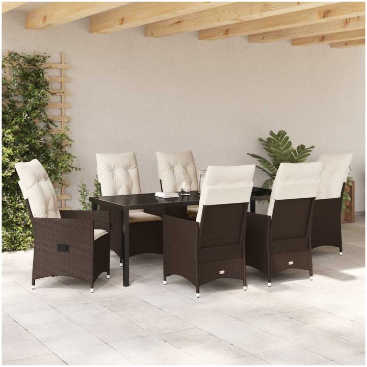 7-delat Trädgårdsmatbord Med Kuddar i Brunt Poly Rattan vidaXL 200 x 80 x 73 cm – bild 4