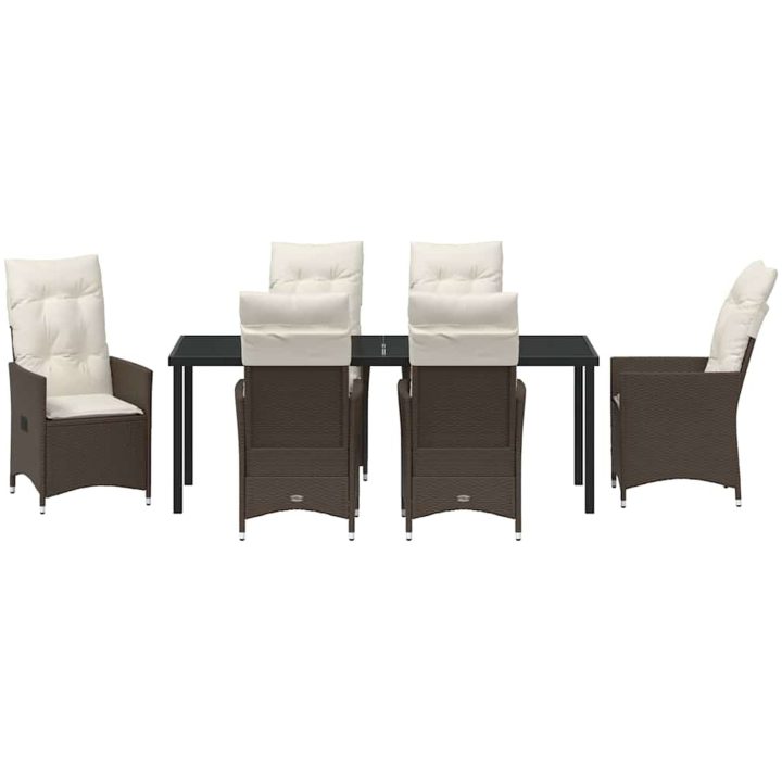 7-delat Trädgårdsmatbord Med Kuddar i Brunt Poly Rattan vidaXL 200 x 80 x 73 cm – bild 6