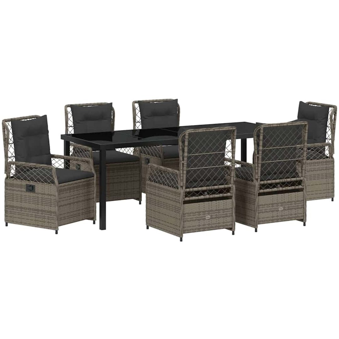7-delat Trädgårdsmatbord Set Grå Poly Rattan vidaXL 200 x 80 x 73 cm – bild 2