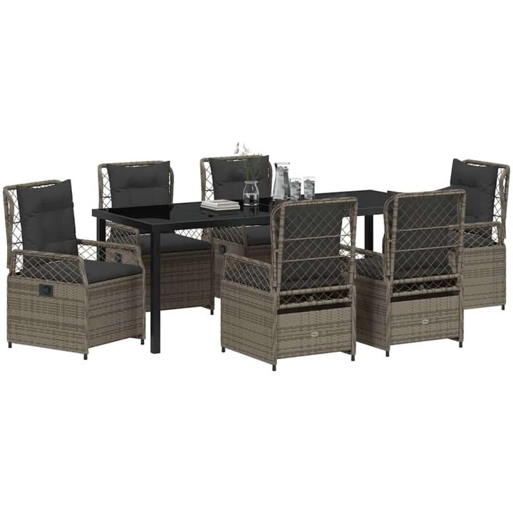 7-delat Trädgårdsmatbord Set Grå Poly Rattan vidaXL 200 x 80 x 73 cm – bild 3