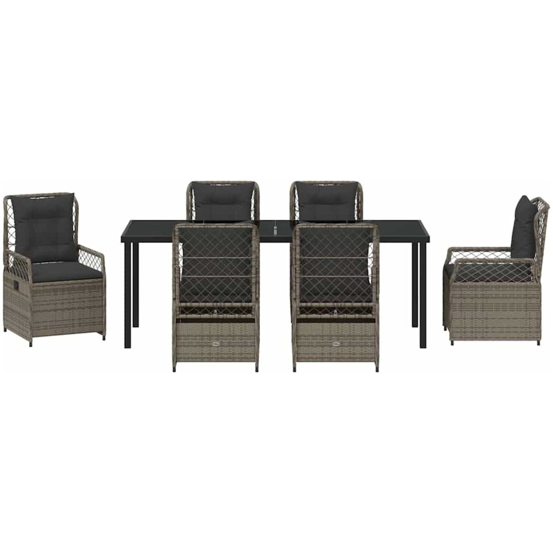 7-delat Trädgårdsmatbord Set Grå Poly Rattan vidaXL 200 x 80 x 73 cm – bild 6