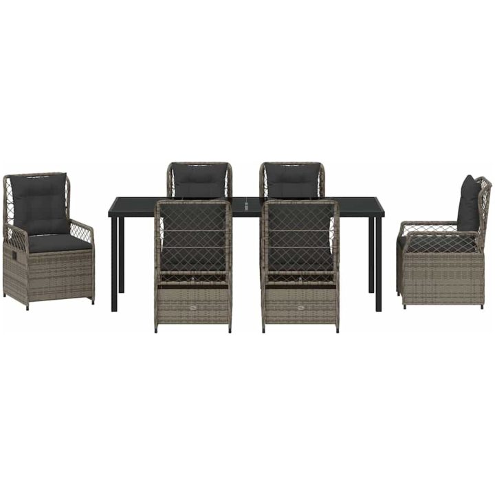 7-delat Trädgårdsmatbord Set Grå Poly Rattan vidaXL 200 x 80 x 73 cm – bild 6