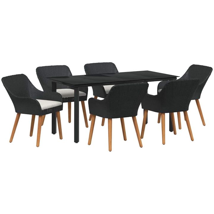7-delat trädgårdsmatbordset svart poly rotting vidaXL 160 x 80 x 74 cm – bild 2