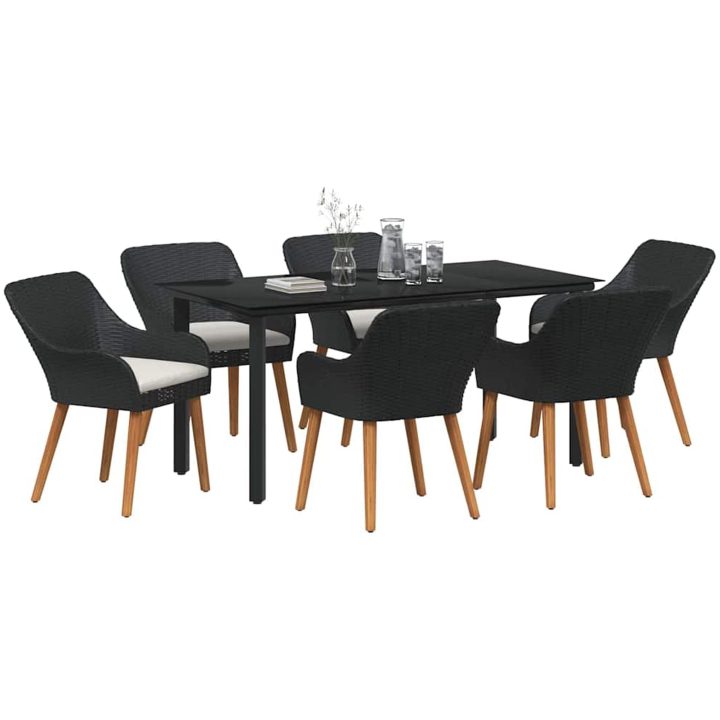 7-delat trädgårdsmatbordset svart poly rotting vidaXL 160 x 80 x 74 cm – bild 3