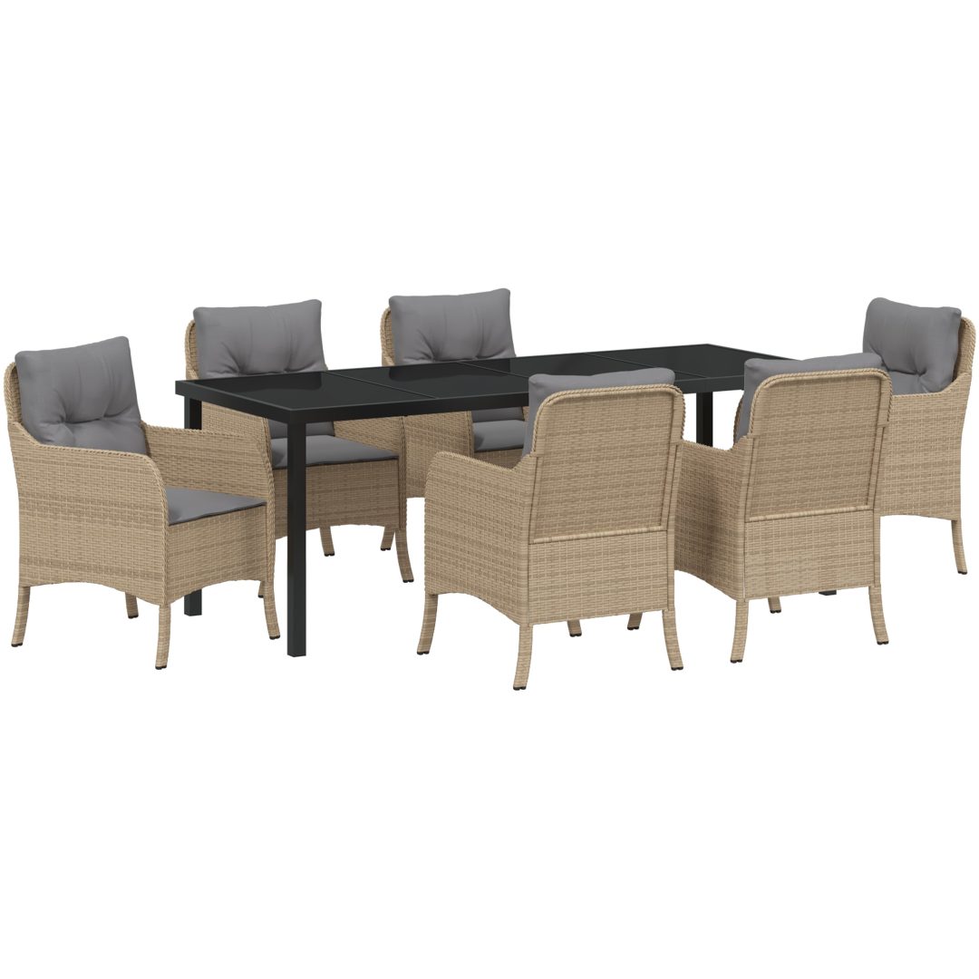 7-delat Trädgårdsmatset med kuddar Beige Poly konstrotting vidaXL 200 x 80 x 73 cm – bild 2