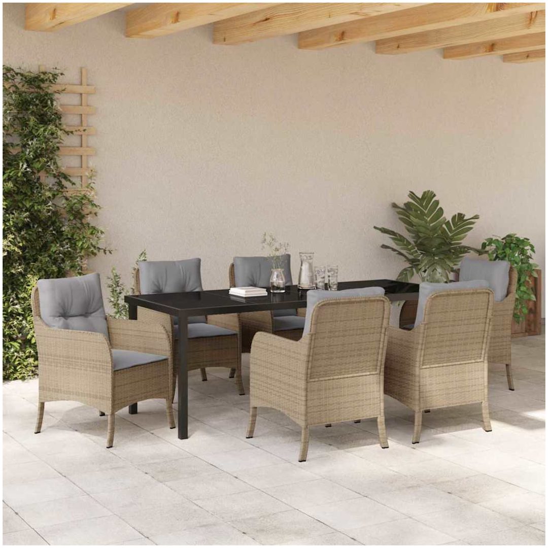 7-delat Trädgårdsmatset med kuddar Beige Poly konstrotting vidaXL 200 x 80 x 73 cm – bild 4