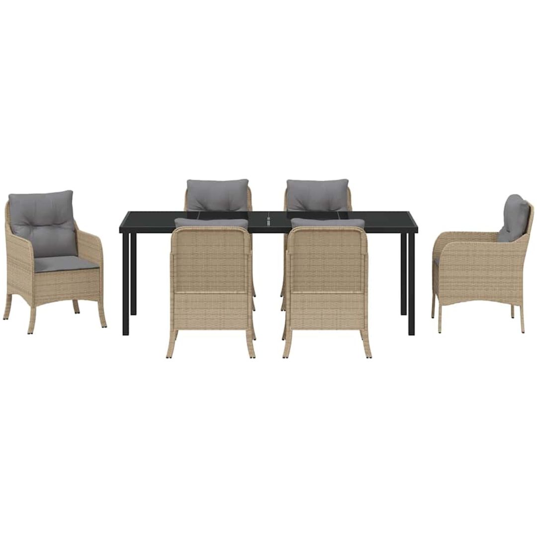 7-delat Trädgårdsmatset med kuddar Beige Poly konstrotting vidaXL 200 x 80 x 73 cm – bild 6