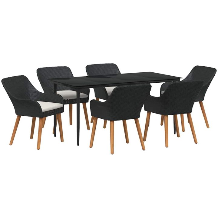 7-delat trädgårdsmiddagset i svart poly rattan vidaXL 160 x 80 x 74 cm – bild 2