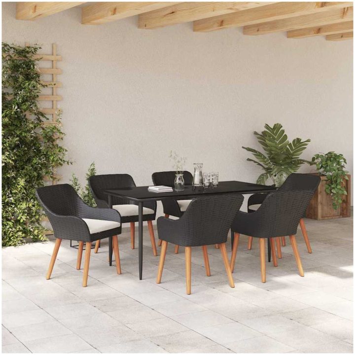 7-delat trädgårdsmiddagset i svart poly rattan vidaXL 160 x 80 x 74 cm – bild 4