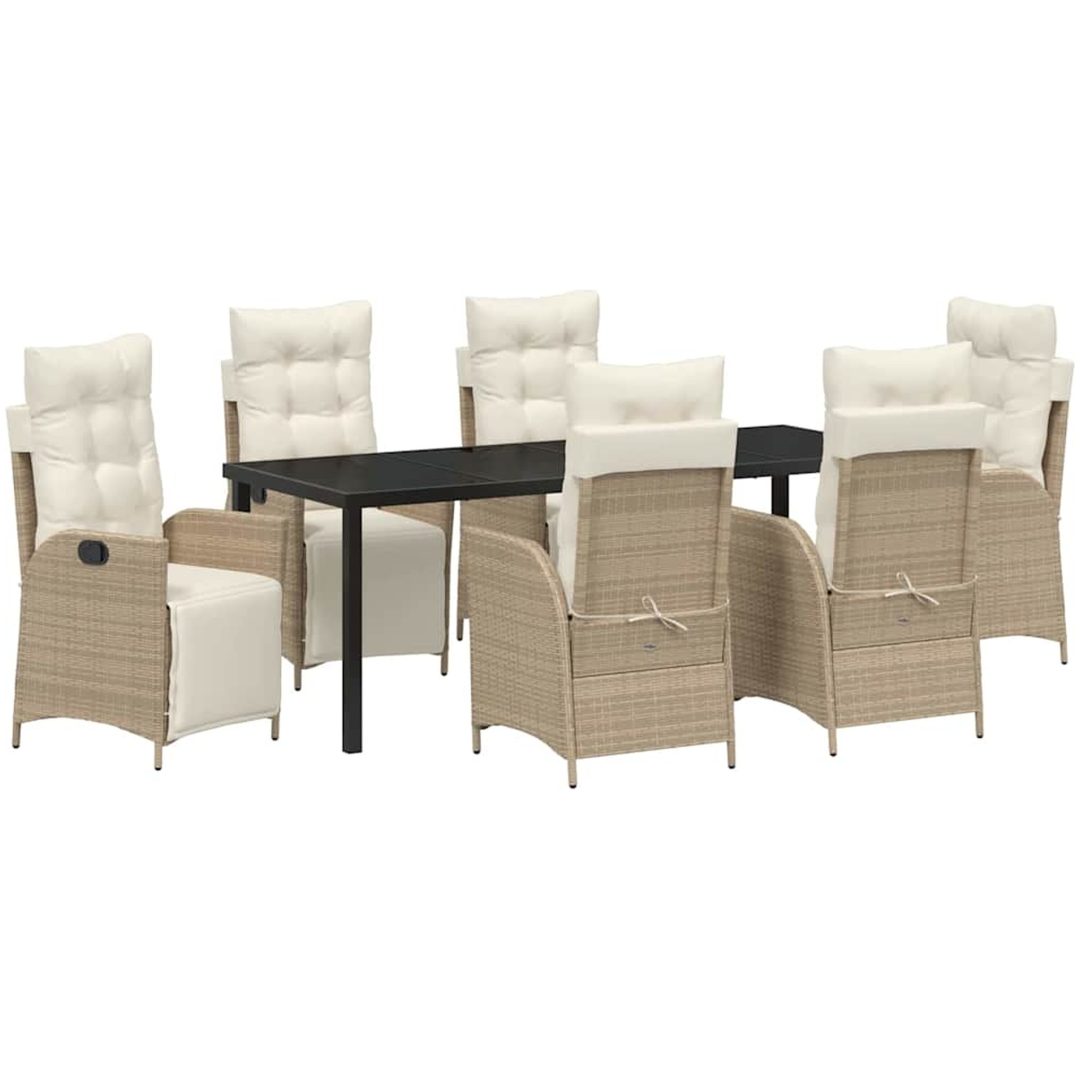 7-delat trädgårdsmöbelset - Beige poly ratt vidaXL 200 x 80 x 73 cm – bild 2