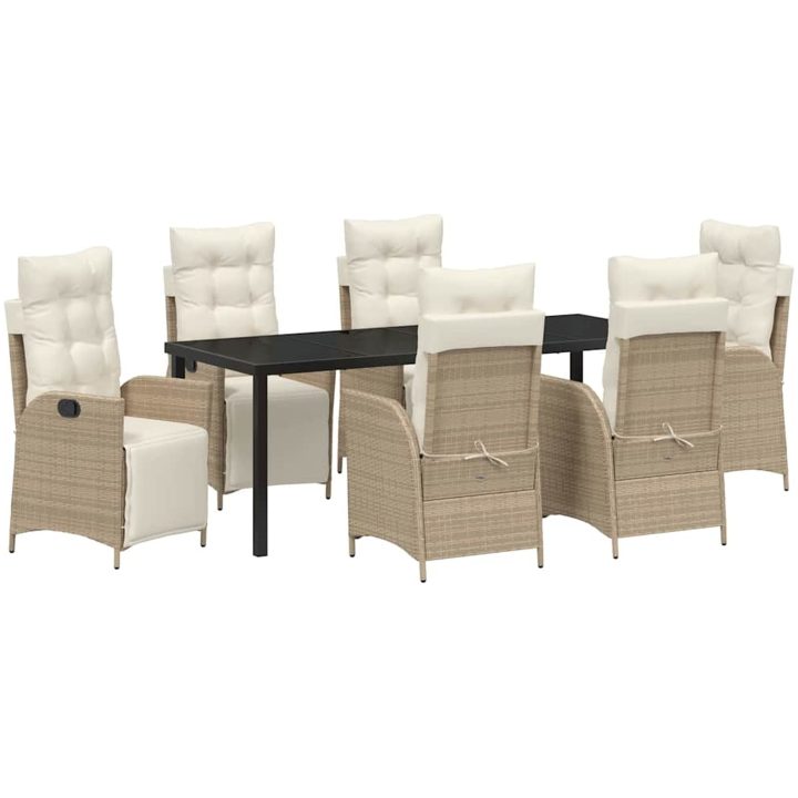 7-delat trädgårdsmöbelset - Beige poly ratt vidaXL 200 x 80 x 73 cm – bild 2