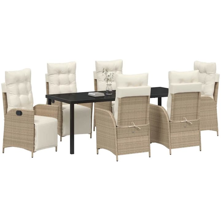 7-delat trädgårdsmöbelset - Beige poly ratt vidaXL 200 x 80 x 73 cm – bild 3