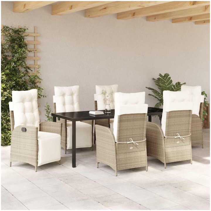 7-delat trädgårdsmöbelset - Beige poly ratt vidaXL 200 x 80 x 73 cm – bild 4