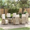 7-delat trädgårdsmöbelset - Beige poly ratt vidaXL 200 x 80 x 73 cm – miniatyr 1