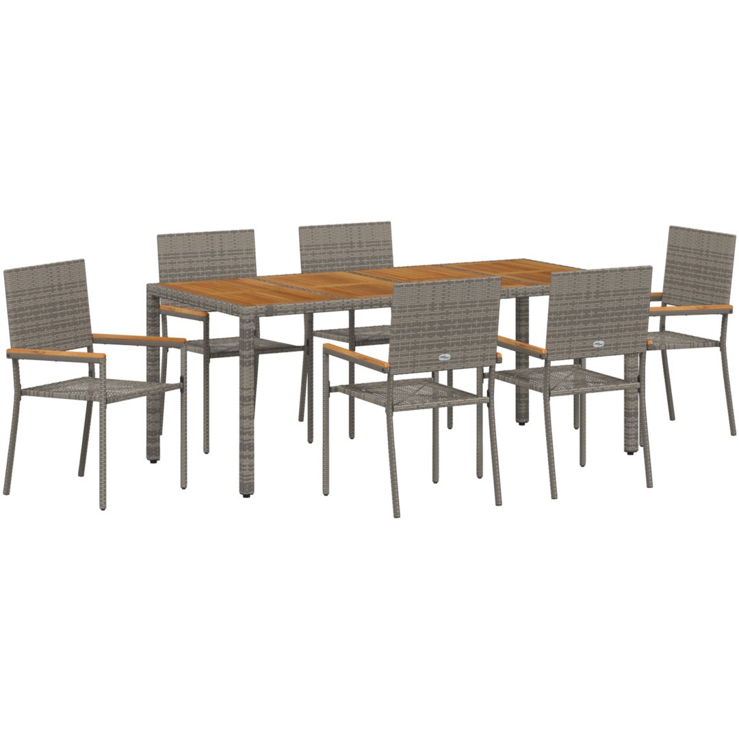 7-delat trädgårdsmöbelset Grå Poly Rattan vidaXL 6 - Sits – bild 2